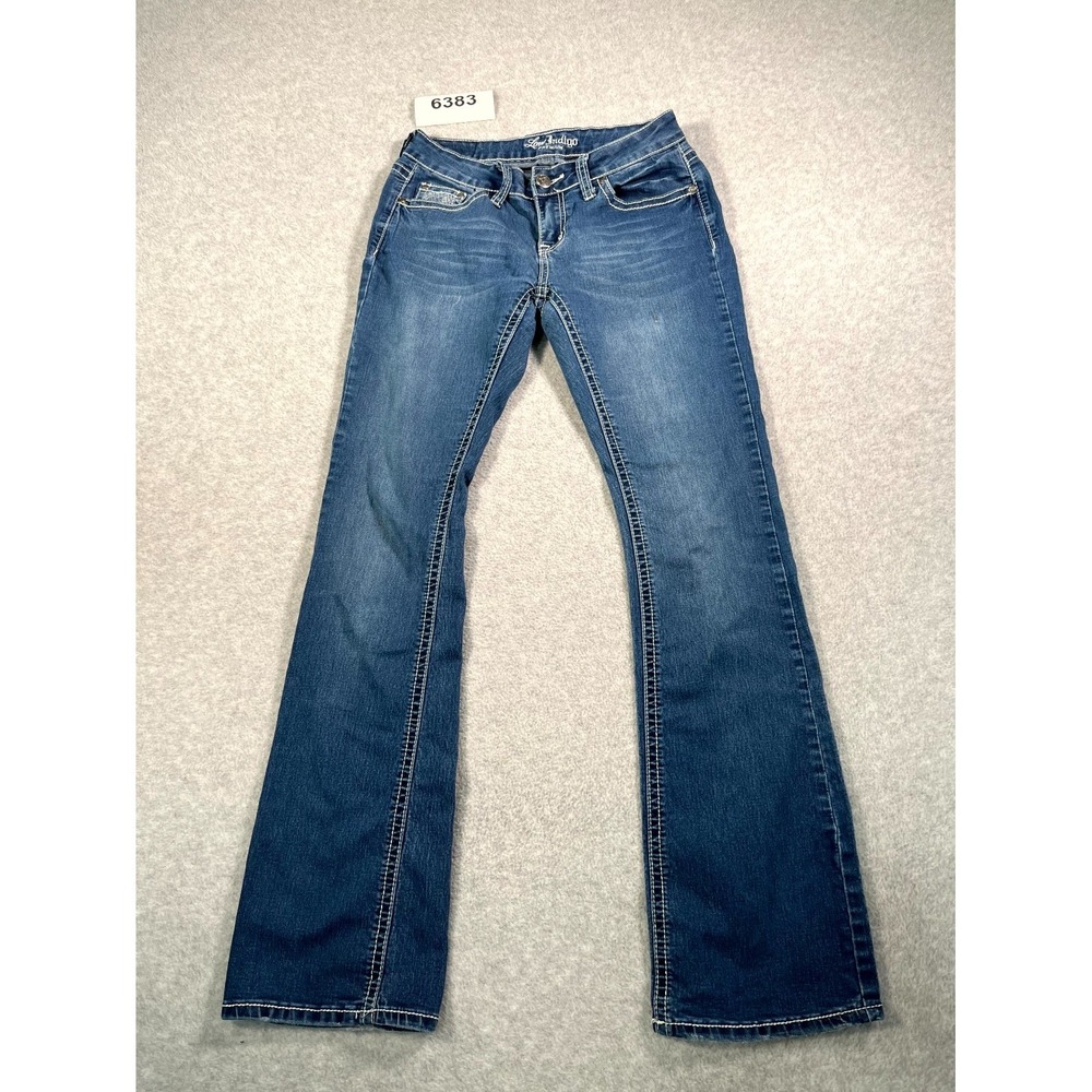 Love‎ Indigo Premium Jeans Womens 4 Blue Denim Cross Embroidered Pockets Bootcut